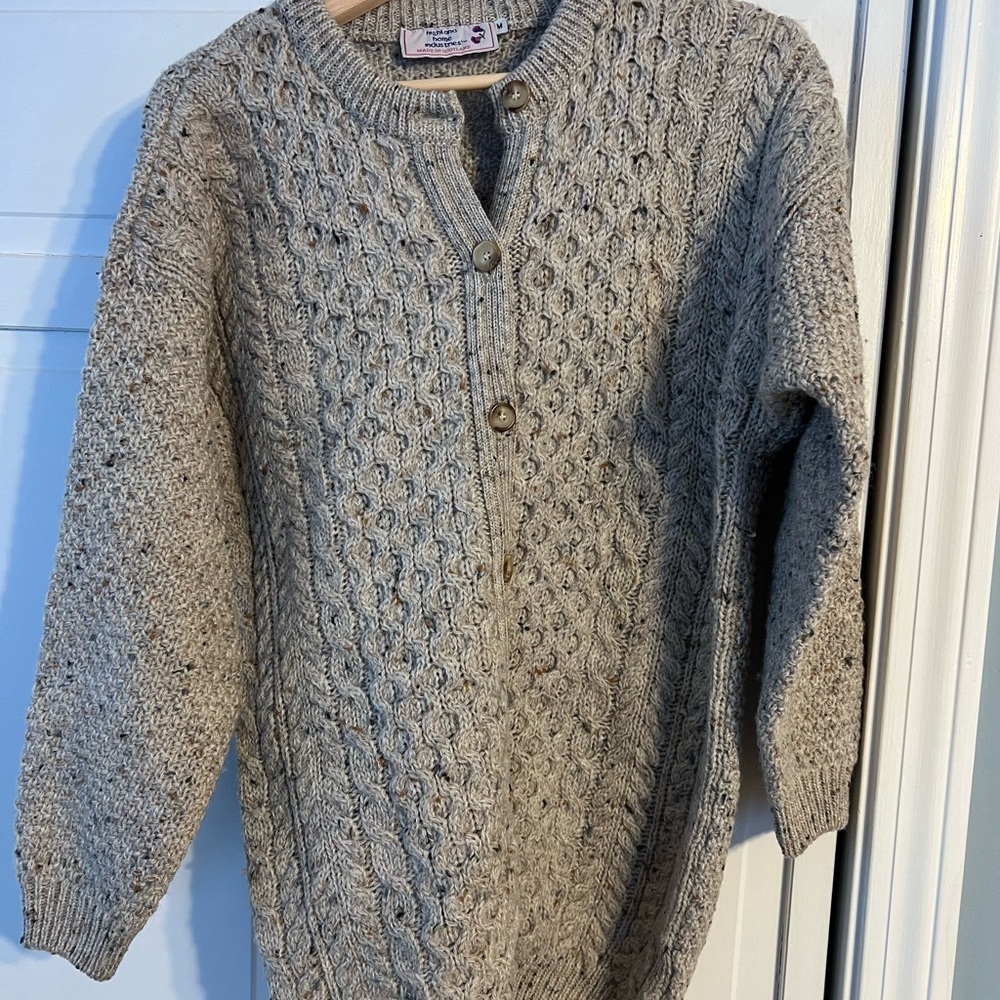 Vintage Wool Multicolor Cable Knit Sweater Made in Scotland READ
